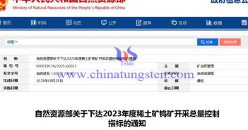 2023年稀土礦鎢礦開采總量控制指標(biāo)公告