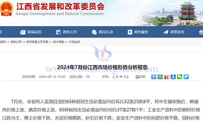 2024年7月江西市場價格形勢分析報告公告