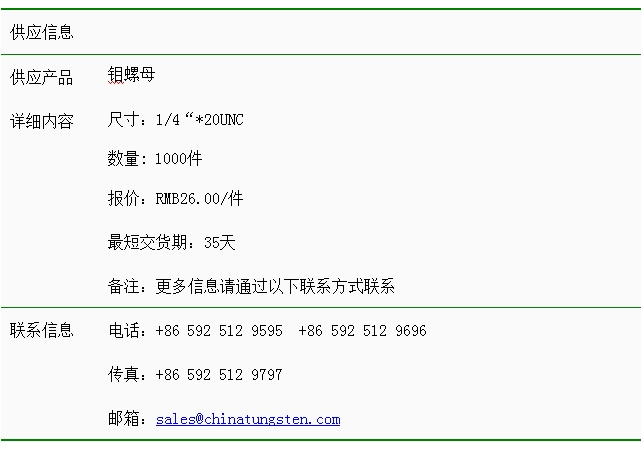 鉬螺母價格表圖片