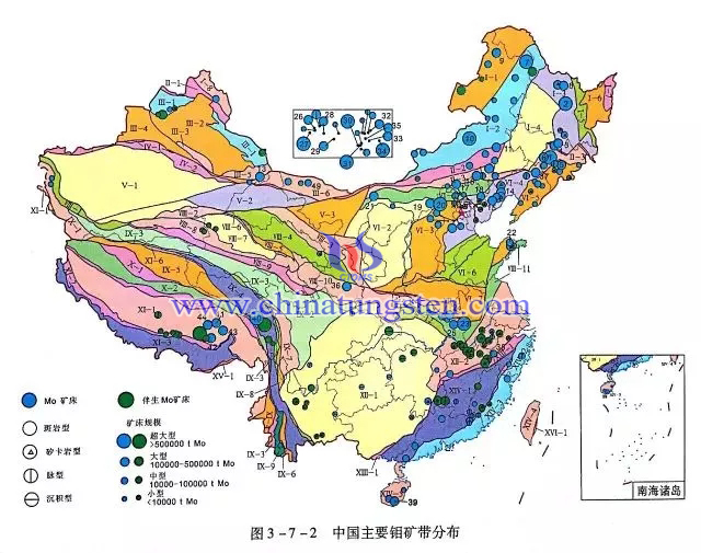 中國(guó)主要鉬礦帶分佈