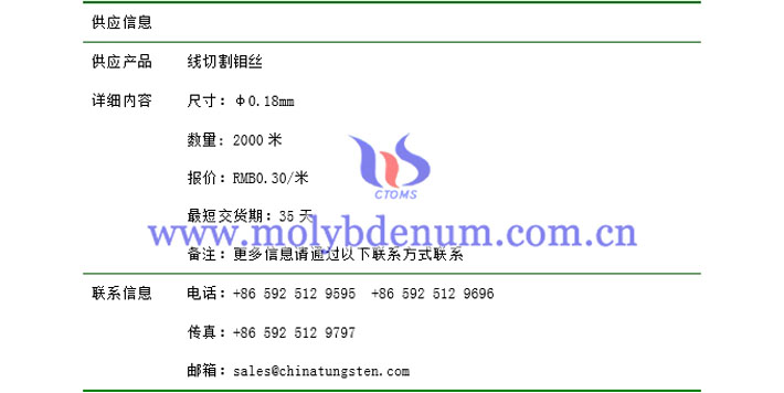 線切割鉬絲價(jià)格表圖片