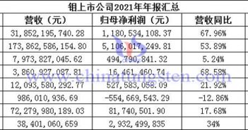 鉬上市公司2021年年報(bào)匯總圖片