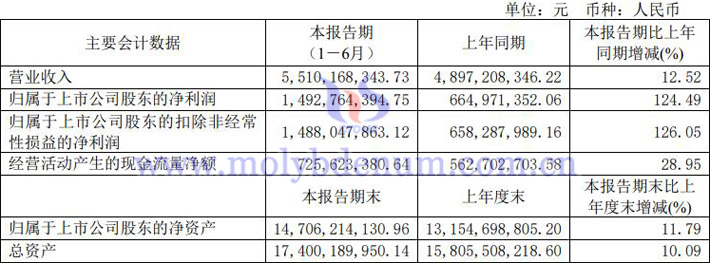 金鉬股份2023年上半年業(yè)績(jī)報(bào)告圖片