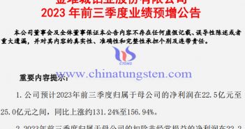 金鉬股份2023年前三季度業(yè)績(jī)公告